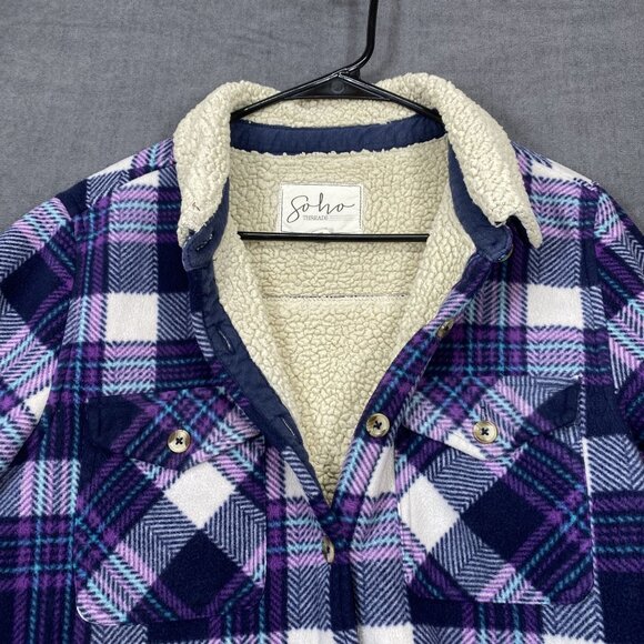 Soho Threads Plaid Sherpa-Lined Button-Up Jacket Pockets  Womens Size Medium - Picture 9 of 9
